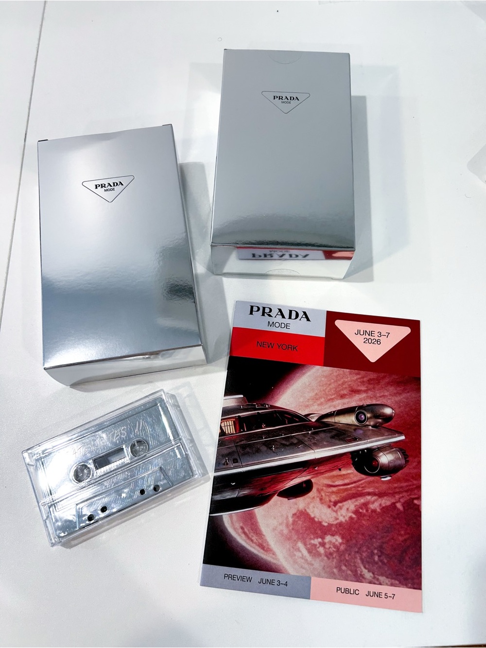 Prada Mode Silver Metallic Box Set with Promotional Pamphlet & Cassette